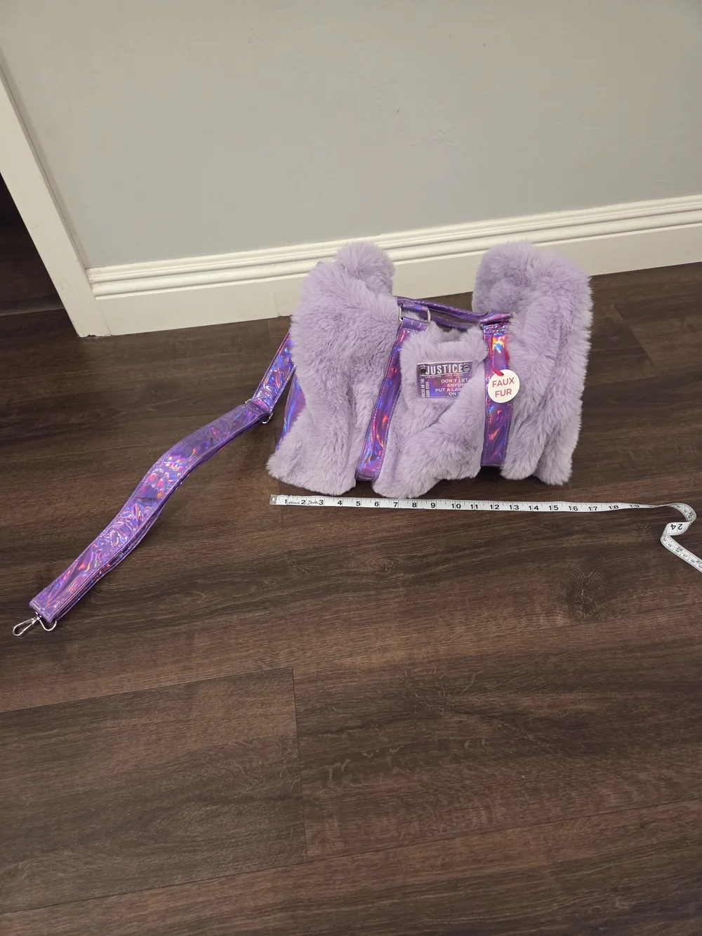 NWT Justice Lavender Faux Fur Heart Handbag